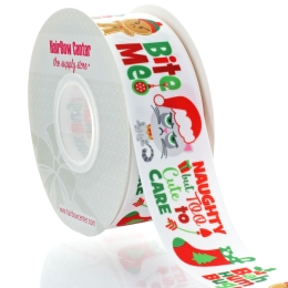 1.5" Naughty Christmas Kitty Grosgrain Ribbon