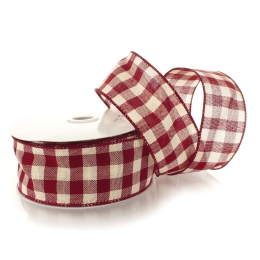 2 1/2" Wired Ribbon Fall Gingham Plaid Burgundy/Cream