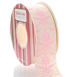 1.5" Ivory Pink Damask Grosgrain Ribbon